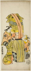 Aktörler Ichikawa Danjuro II, Kamada Matahachi olarak ve Ichikawa Monnosuke I, "Osome Hisamatsu Shinju Tamoto no Shirashibori" oyununda Hisamatsu olarak, Morita Tiyatrosu