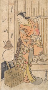 Bir Aynalı Standın Yanında Duran Kadın Olarak Aktör, ca. 1735. by Torii Kiyotada