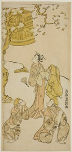 "Fude Hajime Soga no Tamazusa" oyunundaki Aktörler Segawa Kikunojo II, Ichikawa Komazo II ve Arashi Otohachi I, 1768