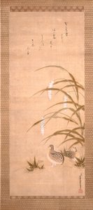 Bıldırcın ve Darı (ipek üzerine mürekkep ve boya) by Tosa Mitsunari