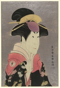 Segawa Tomisabur, bir aktör, baş-omuz portresi, sağa dönük, Ogishi Kurando'nun karısı Yadorigi rolünde by Toshusai Sharaku
