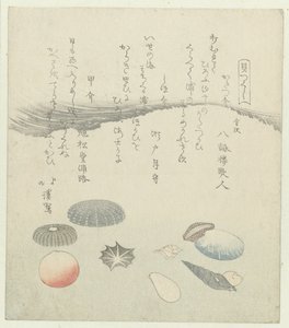Daha küçük kabuklu yuvarlak kırmızı ve mavi kabuk Bir dizi mermi (dizi başlığı) Kaitsukushi (nesne üzerinde dizi başlığı) by Totoya Hokkei