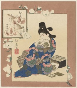 kartları olan kadın by Totoya Hokkei