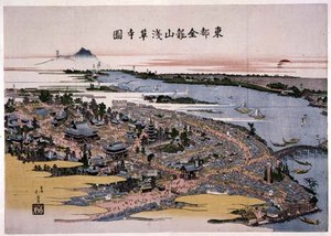 Doğu Başkentindeki Kinryuzan Senso-ji Tapınağı (Edo) 1820 dolayları (tahta baskı) by Toyota Hokkei