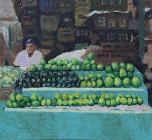 Mango ve avokado satışı (Bogotá, Kolombiya), 2016 (tahta üzerine yağlıboya) by Trevor Burgess