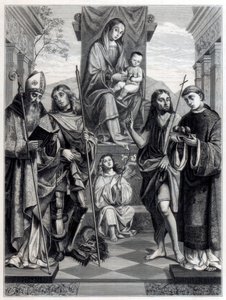 Madonna, Azizlerle Çevrili bir Tahtta Oturan, c1494-1517 1870 by Trichon