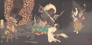 Fudo Myoo Threatening a Novice, 1885. by Tsukioka Yoshitoshi