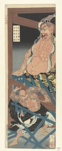 Sarhoş Lu Chi Shen, Godaizan tapınağının koruyucu figürünü yok ediyor by Tsukioka Yoshitoshi
