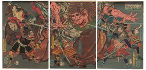 Yorimitsu shiten-o Oeyama kishin taiji nozu (Yorimitsu ve dört arkadaşı Oe Mountai şeytanını fethediyor) by Tsukioka Yoshitoshi