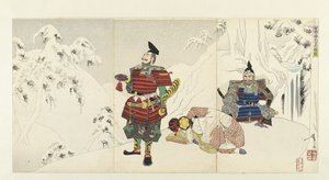 Yoshino şehir yargıcından ayrıldı Yüzen daire orada Van Yoshitsuneen Sessiz sabah üyesi Yoshino-Bergen, 1892 by Tsukioka Yoshitoshi