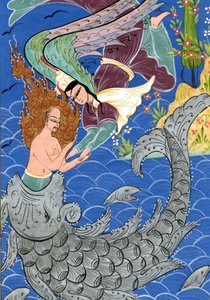 Jonah ve dev balık (kağıt üzerine sulu boya) by Turkish School