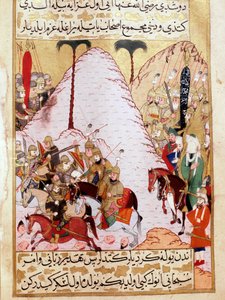 Peygamber Muhammed (Muhammed veya Muhammed) (570-632) (yüz kapalı) Mekke kuşatması sırasında 18. yüzyıl Türk Minyatür Topkapı Sarayı İstanbul Türkiye by Turkish School