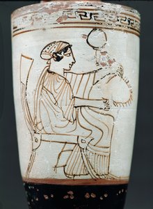 Çelenk ören bir kadını betimleyen tavan arası beyaz zemin lekythos, MÖ 475-420 dolayları (çömlek) by Tymbos Painter