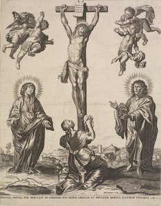 Çarmıhta İsa, Bakire, Magdalalı Meryem ve Aziz John ve dört melek ile by Ubekendt KKSgb5444