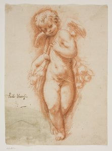 Bir meyve çelenk ile ayakta putto by Ubekendt Ubekendt