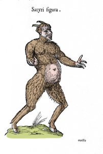 Bir satirin temsili. Canavarlar üzerine Ulisse Aldrovandi (1522-1605) tarafından yazılmış bir Doğa Tarihi el yazması levhası