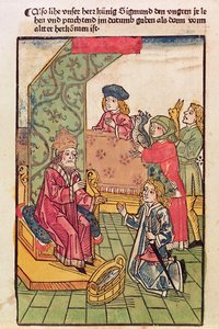 Lüksemburg İmparatoru Sigismund (1367-1437) Macar tebaasının saygısını alıyor, 1483, (renkli gravür) (ayrıca bkz. 316982) by Ulrich von Richental