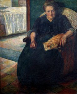 Madame Virginie (La signora Virginia) Kedisi dizlerinin üzerinde oturan şişman bir kadının portresi. Umberto Boccioni