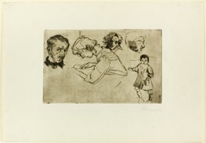 Dört Kafa ve Bir Çocuk Eskizleri by Umberto Boccioni