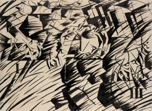 Zihin Halleri: Gidenler, 1912 (kağıt üzerine mürekkep) by Umberto Boccioni
