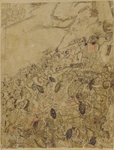 17. yüzyılın sonlarında bir nehir kıyısında bir savaş. by Unbekannt