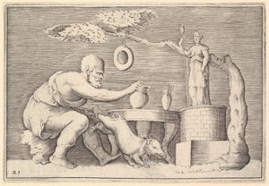 Bir Faun veya Satyr, Bir Domuzu Kurbana Hazırlıyor, yayınlanmış, yakl. 1599-1622. by Unbekannt