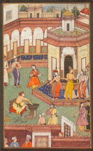 Harem Hanımları Hayret İçinde Dururken Bir Adam Elini Kazana Daldırıyor..., c. 1600. by Unbekannt