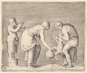 Bir Koyundan Kan Toplayan Kadın, yayınlanmış ca. 1599-1622. by Unbekannt