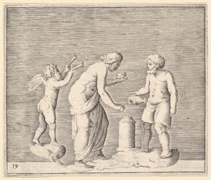 Aşk Tanrısının Varlığında Kurban Eden Bir Kadın ve Erkek, yaklaşık olarak yayınlandı. 1599-1622. by Unbekannt