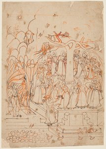 Baramasa serisinden bir yaprak: Jyestha Mayıs-Haziran ayı, Krishna Gopileri izliyor..., c. 1760. by Unbekannt