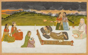 Bir terasta hizmetlileriyle birlikte uzanmış bir prenses, c. 1730-1740. by Unbekannt