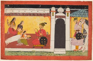 Bir kadın bir prensin önünde bayılıyor, Madhavanala Kamakandala serisinden bir gece sahnesi, c. 1700. by Unbekannt