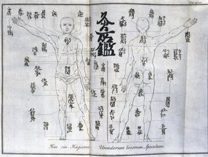 Akupunktur: yakı noktalarını gösteren insan vücudunun haritası, Japonya (Moxa ile ilgili çizelge, c 1690) by Unbekannt
