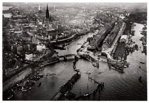 Hamburg limanının havadan görünümü, Almanya, bir Zeplin