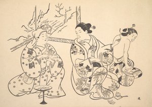 Bir Salonda Oturan Bir Oiran, Başka Bir Kadının Çıplak Sırtına Yangın Tedavisi Uygular. by Unbekannt