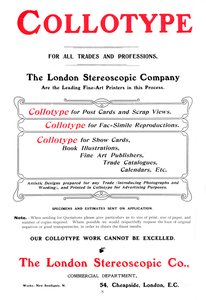 The London Sterescopic Company, 1903 tarafından sunulan Collottype süreci için bir reklam by Unbekannt