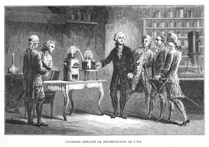 Antoine Laurent Lavoisier, Fransız kimyager, oksijen keşfini gösterirken, 1776 1874 by Unbekannt