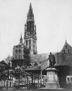 Antwerp Katedrali ve sanatçı Peter Paul Rubens heykeli, Belçika, 1867 by Unbekannt