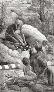 Avustralya yerlileri bir megapodun yuvasını inceliyor. by Unbekannt