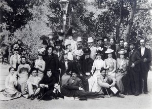 Yazar Maxim Gorky ve Anton Çehov, Moskova Sanat Tiyatrosu oyuncuları arasında, 1900 by Unbekannt