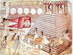 Aztek savaşçıları, Meksika, Tenochtitlan tapınağını koruyor by Unbekannt