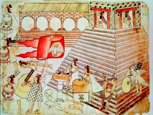 Aztek savaşçıları Tenochtitlan tapınağını Conquistadors