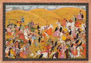 Deva ve asura orduları arasındaki savaş sahnesi, 19. yüzyılın başlarında by Unbekannt