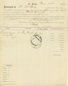 Konşimento, vapur M[ary] E. Forsyth, Sunnyside, Arkansas, 1 Kasım 1864 by Unbekannt