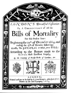 Büyük Veba döneminin bir bölümünü kapsayan Londra için ölüm faturası faturası, 1664-1665 by Unbekannt