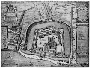 1597, Londra, 20. yüzyılda ortaya çıktıkları şekliyle Kule ve Özgürlüklerin kuş bakışı görünümü. by Unbekannt