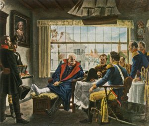 Blücher, Napolyon madalyalarını ve şapkasını...Waterloo, 18 Haziran 1815, 1936