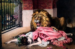 Uyuyan kadınla kafeste aslan. 19. yüzyıl by Unbekannt