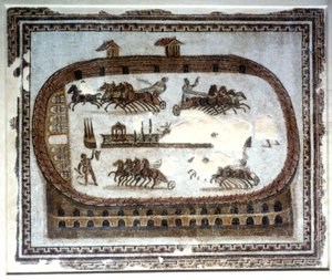 Arenada araba yarışı, Roma mozaiği, 2. yüzyıl by Unbekannt