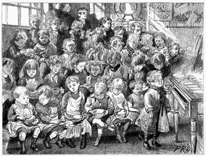 Akşam yemeğinde çorba bekleyen çocuklar, London Board School, Danish Terrace, Islington, 1889 by Unbekannt